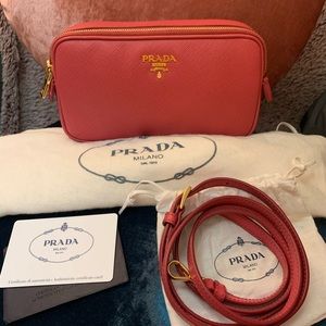 Prada Saffiano Pink Double Zip Camera Bag